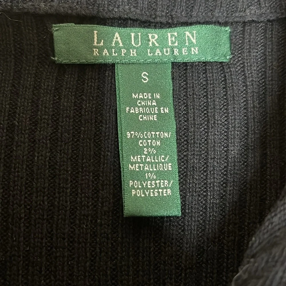 Lauren Ralph Lauren Black Gold Stripe Cotton Knit High Neck Sweater Small